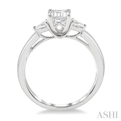 3/4 Ctw Octagon Emerald and Pear Cut Diamond Ladies Engagement Ring with 1/2 Ct Emerald Cut Center Stone in 14K White Gold