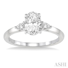 3/4 ctw Pear and Oval Cut Diamond Ladies Engagement Ring With 1/2 ct Oval Cut Center Stone in 14K White Gold