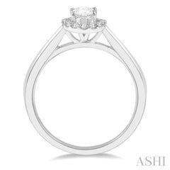 5/8 Ctw Oval and Round cut Diamond Ladies Engagement Ring with 1/2 Ct Oval Cut Center Stone in 14K White Gold