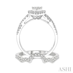 3/4 ctw Lovebright Wedding Set With 1/2 ctw Pear Shape Twisted Shank Engagement Ring and 1/6 ctw Winged Arch Wedding Band in 14K White Gold