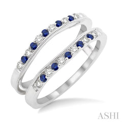 1/6 ctw Round Cut Diamond and 1.45MM Sapphire Precious Insert Ring in 14K White Gold