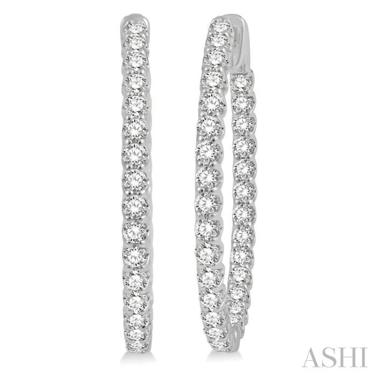 3.00 ctw Inside-Out Round Cut Diamond Oval Shape Hoop Earrings in 14K White Gold