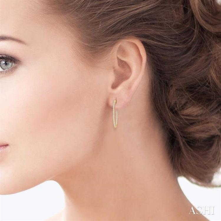 1.00 ctw Inside-Out Round Cut Diamond Oval Shape Hoop Earrings in 14K Yellow Gold