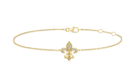 1/20 ctw Petite Fleur De Lis Round Cut Diamond Fashion Bracelet in 10K Yellow Gold