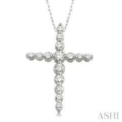 1/4 Ctw Round Cut Diamond Journey Cross Pendant in 14K White Gold with Chain