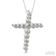 1/4 Ctw Round Cut Diamond Journey Cross Pendant in 14K White Gold with Chain