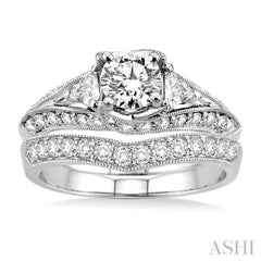 1 3/4 Ctw Diamond Wedding Set with 1 1/2 Ctw Round Cut Engagement Ring and 1/3 Ctw Wedding Band in 14K White Gold