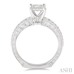 1/2 Ctw Round Cut Diamond Lovebright Engagement Ring in 14K White Gold