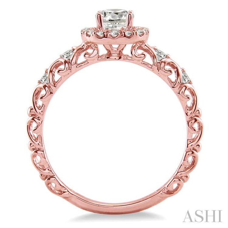 1/3 Ctw Diamond Engagement Ring with 1/5 Ct Round Cut Center Stone in 14K Rose Gold