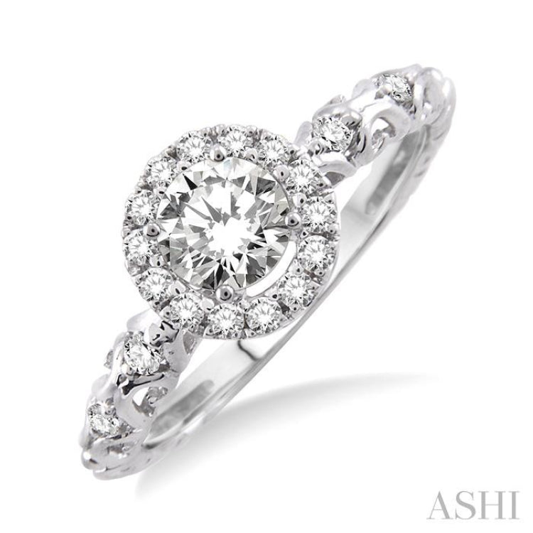 1/3 Ctw Diamond Engagement Ring with 1/5 Ct Round Cut Center Stone in 14K White Gold