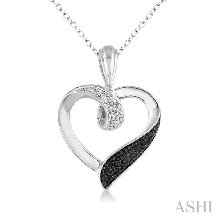 1/8 ctw White and Black Diamond Heart Shape Pendant in Sterling Silver with Chain
