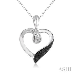 1/8 ctw White and Black Diamond Heart Shape Pendant in Sterling Silver with Chain