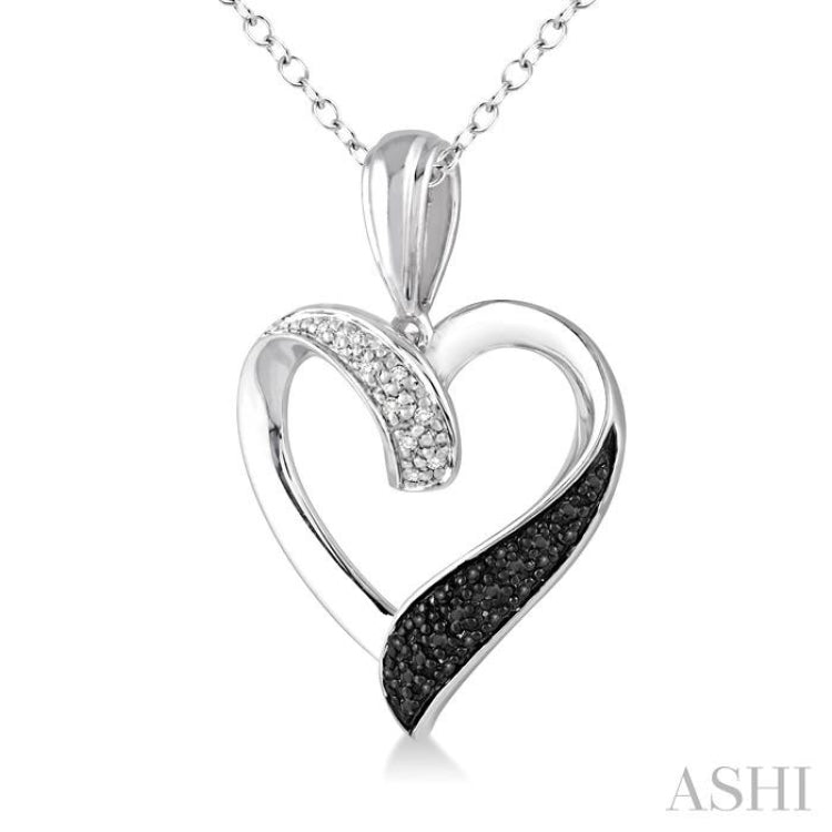 1/8 ctw White and Black Diamond Heart Shape Pendant in Sterling Silver with Chain