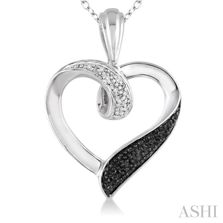 1/8 ctw White and Black Diamond Heart Shape Pendant in Sterling Silver with Chain