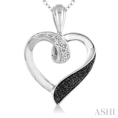 1/8 ctw White and Black Diamond Heart Shape Pendant in Sterling Silver with Chain