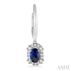 5x3 MM Oval Cut Sapphire and 1/6 Ctw Round Cut Diamond Precious Earrings in 14K White Gold