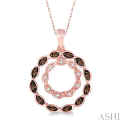 1/8 Ctw White and Champagne Brown Diamond Pendant in 14K Rose Gold with Chain