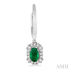 5x3 MM Oval Cut Emerald and 1/6 Ctw Round Cut Diamond Precious Earrings in 14K White Gold