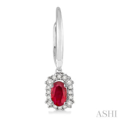 5x3 MM Oval Cut Ruby and 1/6 Ctw Round Cut Diamond Precious Earrings in 14K White Gold