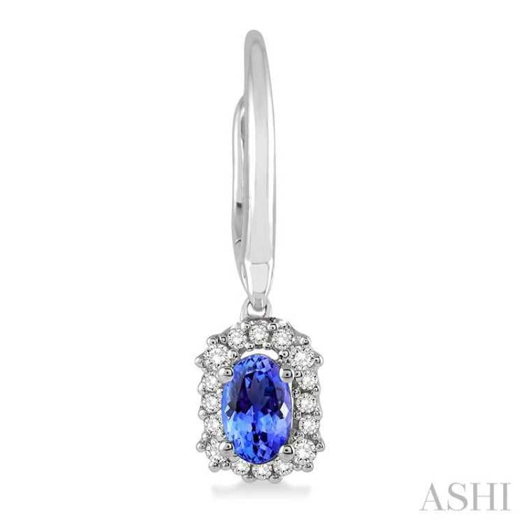 5x3 MM Oval Cut Tanzanite and 1/6 Ctw Round Cut Diamond Precious Earrings in 14K White Gold