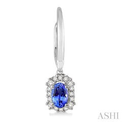 5x3 MM Oval Cut Tanzanite and 1/6 Ctw Round Cut Diamond Precious Earrings in 14K White Gold