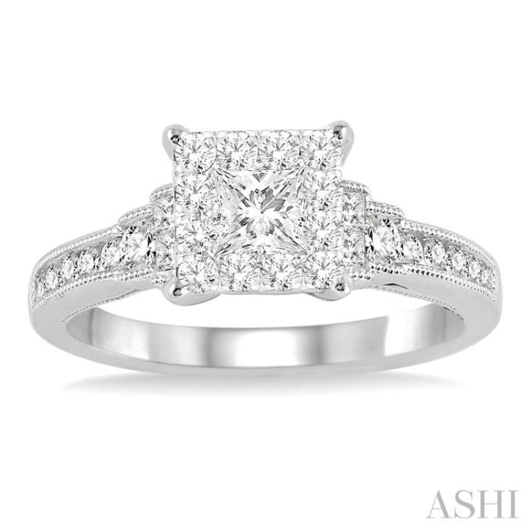 5/8 Ctw Diamond Lovebright Engagement Ring in 14K White Gold