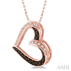 1/5 Ctw Round Cut White and Champagne Brown Diamond Heart Pendant in 10K Rose Gold with Chain