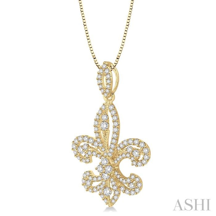 1 ctw Round Cut Diamond Fleur De Lis Diamond Pendant in 14K Yellow Gold with Chain