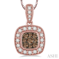 1/3 Ctw Round Cut White and Champagne Brown Diamond Fashion Pendant in 14K Rose Gold with Chain