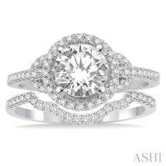 1/2 Ctw Diamond Wedding Set with 3/8 Ctw Round Cut Engagement Ring and 1/20 Ctw Wedding Band in 14K White Gold