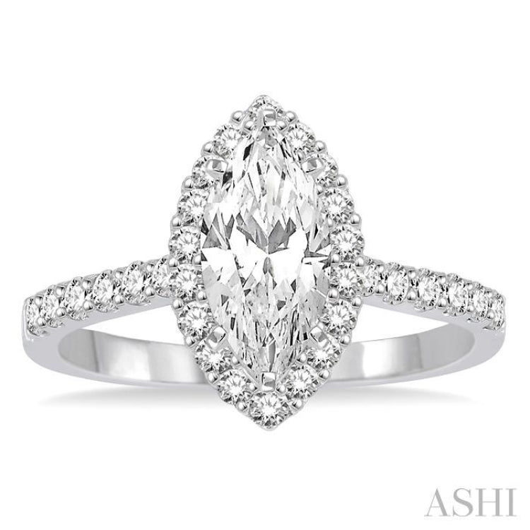 3/4 Ctw Diamond Engagement Ring with 1/2 Ct Marquise Cut Center Stone in 14K White Gold