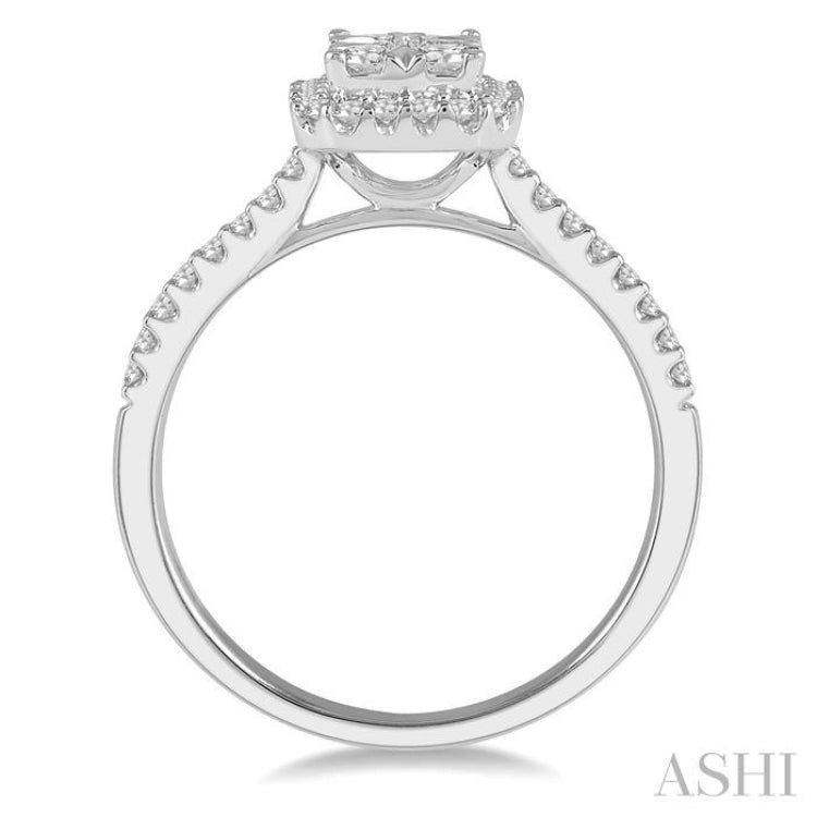 5/8 Ctw Round Cut Diamond Octagon Shape Lovebright Ring in 14K White Gold