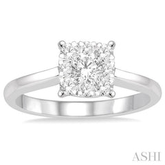 1/2 Ctw Round Cut Diamond Square Shape Lovebright Ring in 14K White Gold