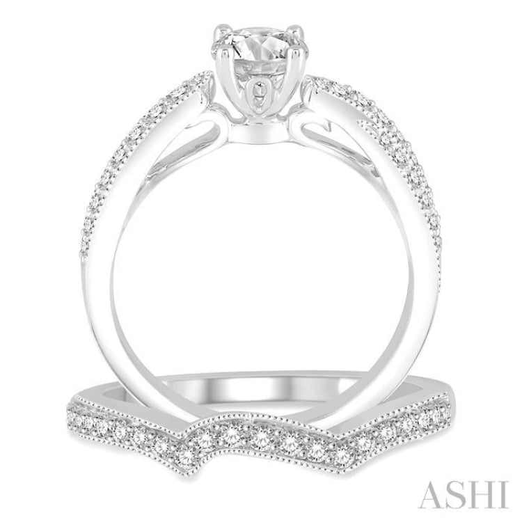 7/8 Ctw Diamond Bridal Set with 5/8 Ctw Round Cut Engagement Ring and 1/5 Ctw Wedding Band in 14K White Gold