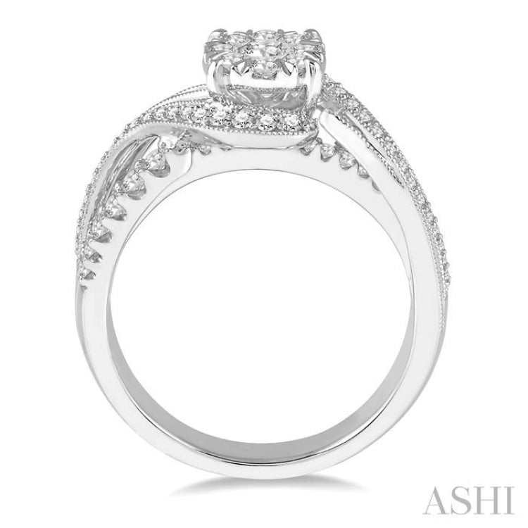 3/4 Ctw Round Diamond Lovebright Twisted Shank Engagement Ring in 14K White Gold