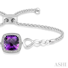 1/20 Ctw Cushion Shape 10x10 MM Amethyst Round Cut Diamond Sterling Silver Lariat Bracelet