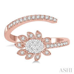 1/3 Ctw Open End Floral Accent Lovebright Round Cut Diamond Ring in 14K Rose and White Gold