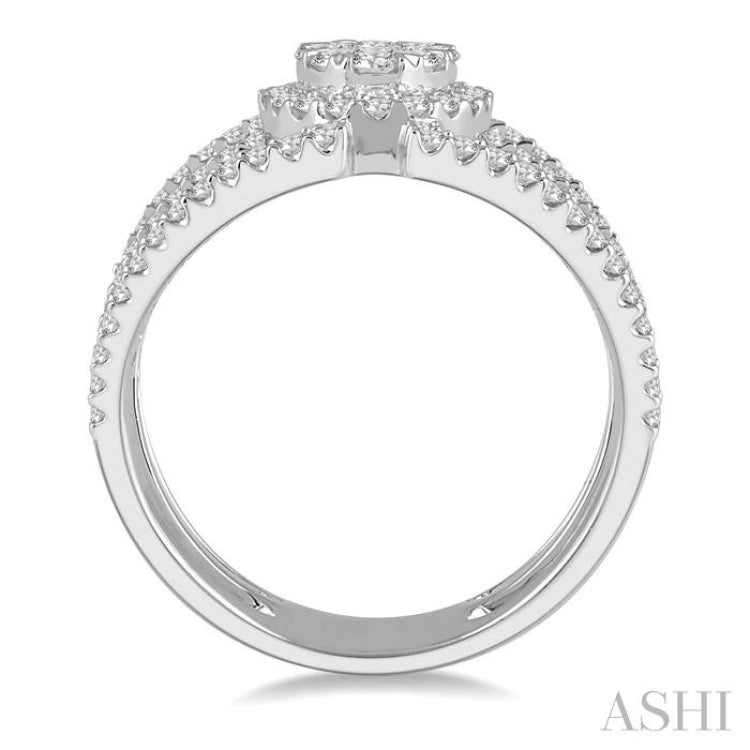 1 Ctw Oval Shape Mount Lovebright Round Cut Diamond Ring in 14K White Gold