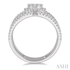 1 Ctw Oval Shape Mount Lovebright Round Cut Diamond Ring in 14K White Gold