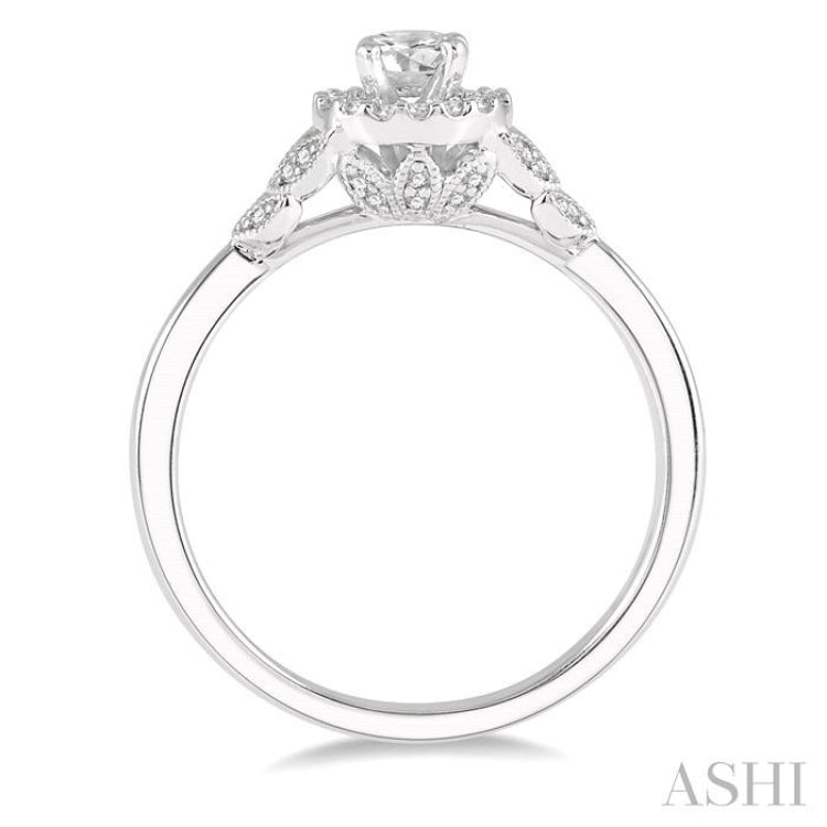 3/8 Ctw Entwined Round Shape Diamond Engagement Ring with 1/4 Ct Round Cut Center Stone in 14K White Gold