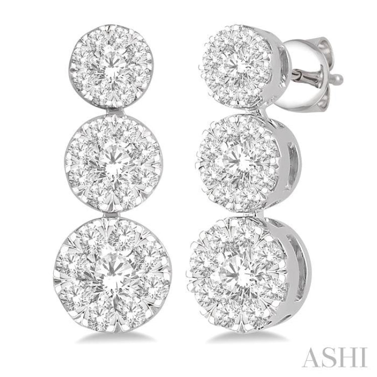 3/4 ctw Hanging Triple Mount Lovebright Round Cut Diamond Earring in 14K White Gold