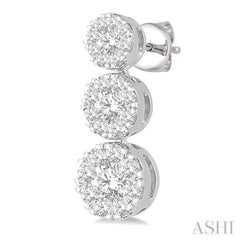 3/4 ctw Hanging Triple Mount Lovebright Round Cut Diamond Earring in 14K White Gold