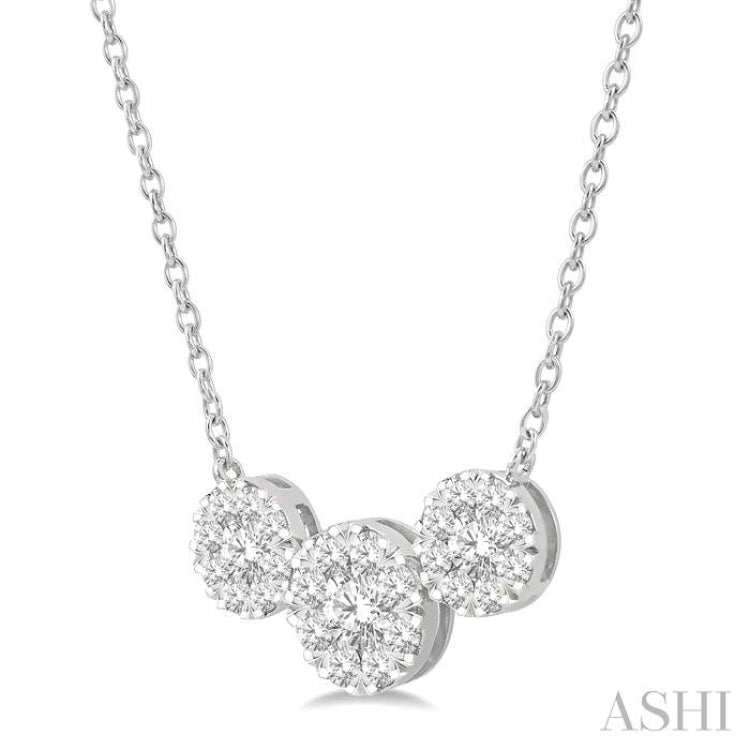 1 1/2 Ctw 3-Stone Lovebright Round Cut Diamond Necklace in 14K White Gold