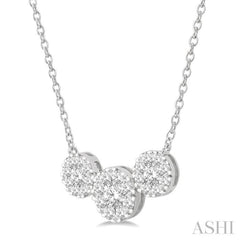 1 1/2 Ctw 3-Stone Lovebright Round Cut Diamond Necklace in 14K White Gold