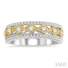 3/8 ctw Lattice Two Tone Round Cut Diamond Fashion Ring in 14K White and Yellow Gold