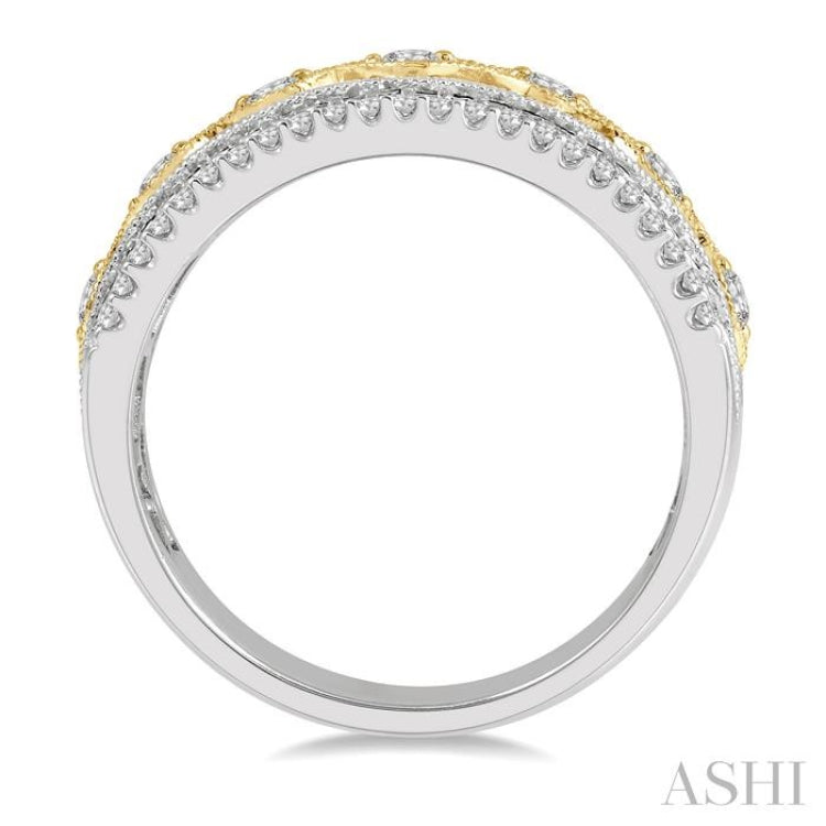 3/8 ctw Lattice Two Tone Round Cut Diamond Fashion Ring in 14K White and Yellow Gold