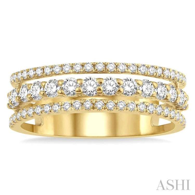 3/4 Ctw Round Cut Diamond Split Triple Ring in 14K Yellow Gold