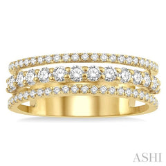 3/4 Ctw Round Cut Diamond Split Triple Ring in 14K Yellow Gold