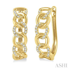 1/4 Ctw Curb & Cuban Round Cut Diamond Hoop Earrings in 14K Yellow Gold