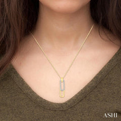 3/8 ctw Two Tone Paperclip Round Cut Diamond Pendant With Chain in 14K Yellow and White Gold
